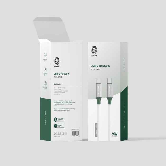 Green Lion PVC USB C to Type C Wide Cable 1M PD 60W White Green Lion PVC USB-C to Type-C Wide Cable 1M PD 60W - White